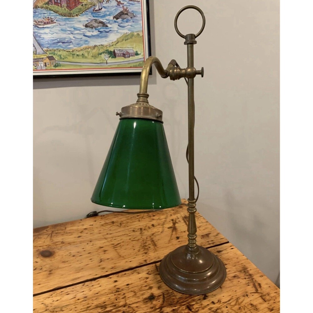 Antique Bankers Lamp Green Glass Shade Emerald Color Desk Light